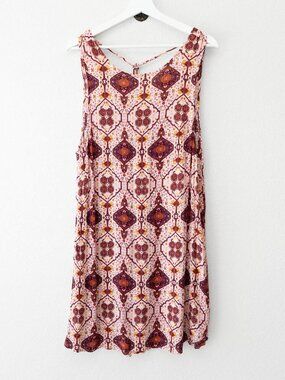 Glamorous Tall Boho Dress Womens 16 Pink Orange Geo Print Sleeveless Midi